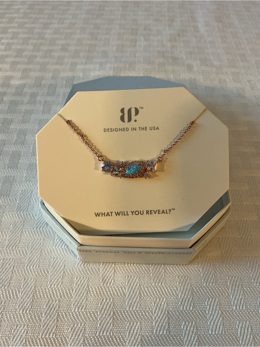 Bomb Party Lab Grown Cornflower Blue Fire Opal Rose Gold Plated Necklace